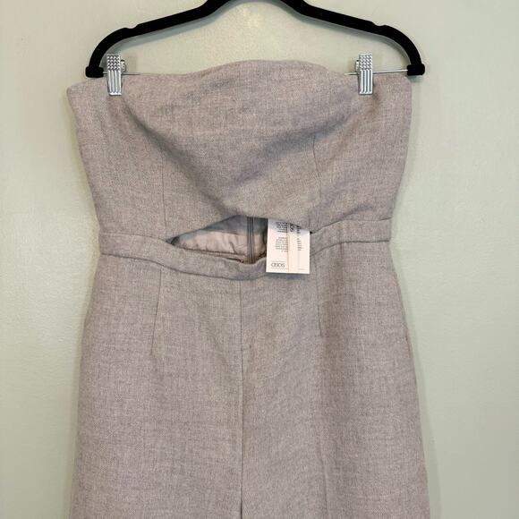 ASOS Jumpsuit Womens 12 Gray Cut Out Strapless Tube Wide Leg Flare Party NWT - Picture 3 of 11